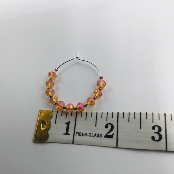 EARRINGS Hoop Boho Beads Rondelle Faceted Peach Copper Color Silver Tone Jewelry - Picture 8 of 8